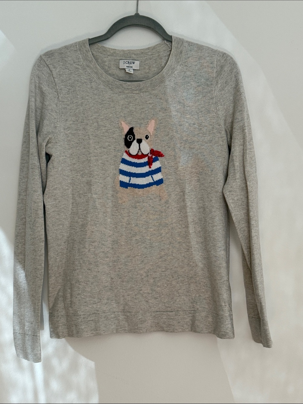 J. Crew Gray Sweater with Frenchie Dog